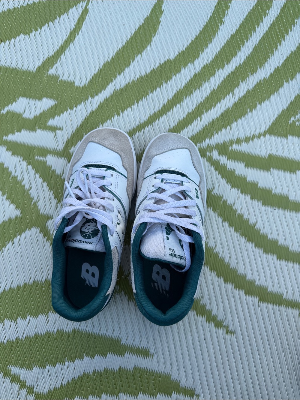 New Balance Kids White and Teal Low-Top Sneakers